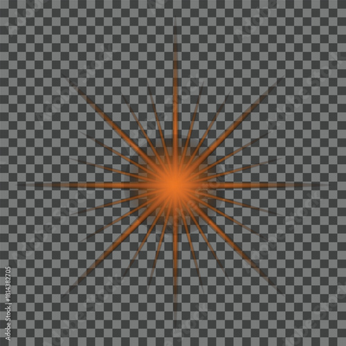 Orange Starburst Light Effect with Transparent Background and Radial Rays flare glow