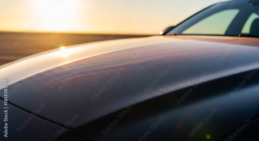 Fototapeta premium 車 ボンネット 夕焼け 空 風景 自動車 旅行