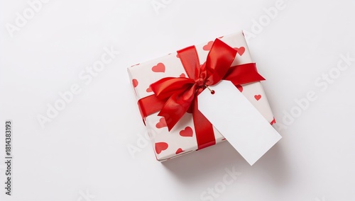 Red Heart Decorations and Gift Box With Ribbon on White Background Create a R...