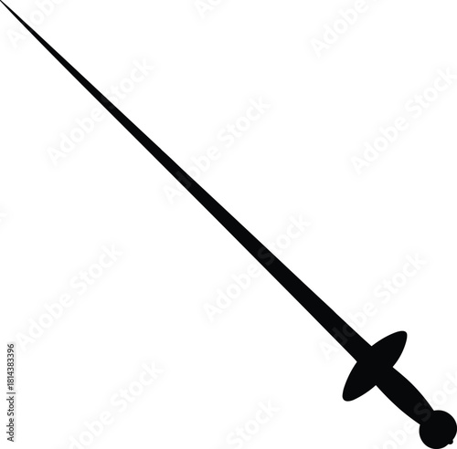 Black Outline Illustration of a Fencing Sword on White Background sport weapon