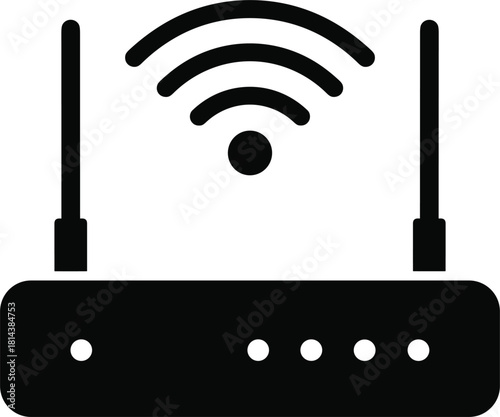 Black Silhouette Icon of a Wi- Fi Router with Antennas and Signal wifi wireless