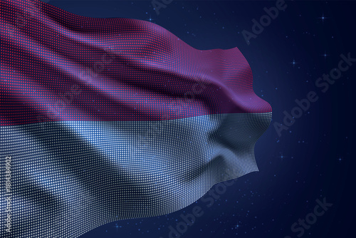 Indonesia digital LED waving flag on dark starry background