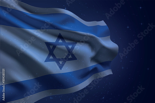 Israel digital LED waving flag on dark starry background