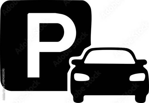 Parking Symbol Icon: A simple yet informative parking symbol with a car icon, perfect for use in navigation, urban design, or transportation themes.