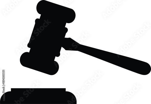 Black silhouette of a gavel and sound block on white background judge justice