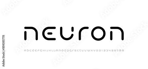 Font bold alphabet from rounded line, technology letters and numbers, vector illustration 10EPS