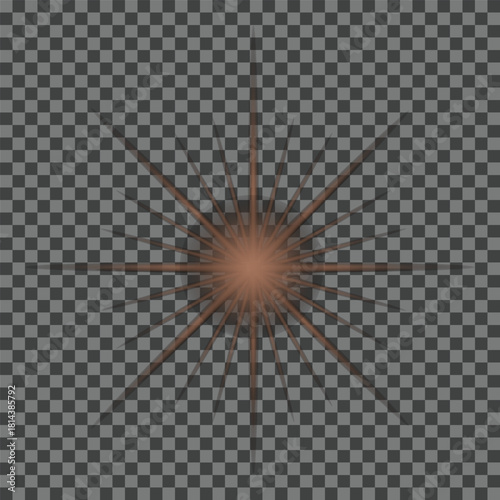 Orange Starburst Light Effect with Transparent Background and Radial Rays brown