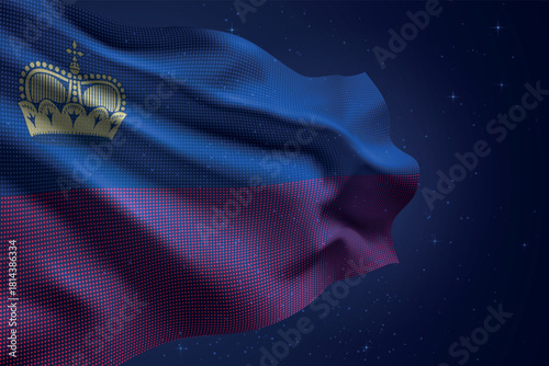 Liechtenstein digital LED waving flag on dark starry background