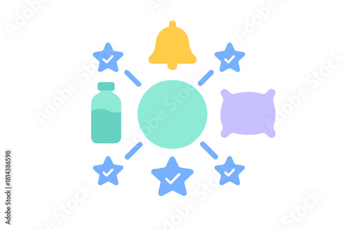 Daily habits routine diagram showing sleep, hydration, and goal tracking elements