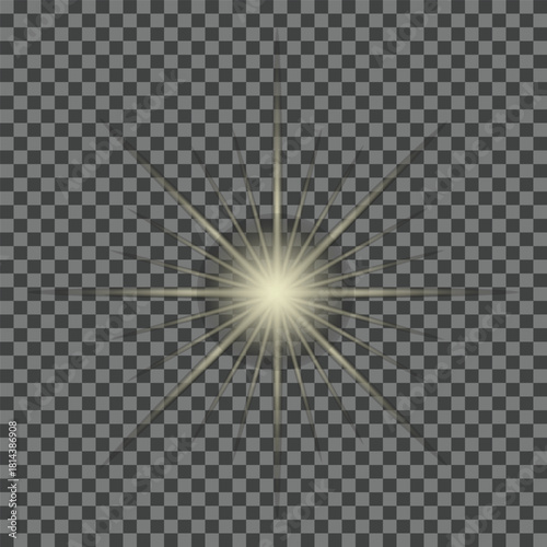 Yellow Starburst Light Effect with Transparent Background and Radial Rays flare glow