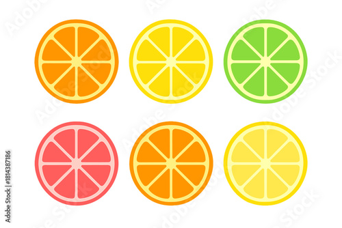 Bright colorful seamless pattern of assorted citrus fruit slices including lemon lime orange and grapefruit
