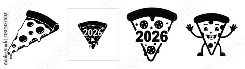 silly pizza slice celebrating silhouette funny vector illustration