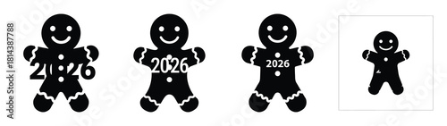 smiling gingerbread with 2026 silhouette funny vector illustration