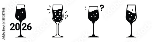 confused champagne glass 2026 silhouette funny vector illustration