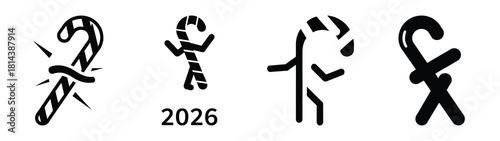 dancing candy cane 2026 silhouette funny vector illustration