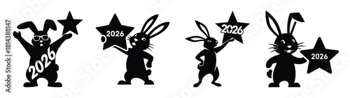 funky rabbit holding star silhouette funny vector illustration