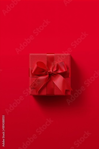Bright Red Gift Box With Ribbon Against a Solid Red Background for Celebrations