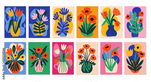 Vibrant Abstract Floral Vector Set | Modern Matisse Style Botanical Cutouts