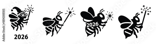 funny bee holding sparkler silhouette funny vector illustration