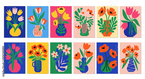 Vibrant Abstract Floral Vector Set | Modern Matisse Style Botanical Cutouts