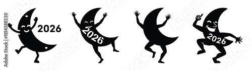 funny moon dancing 2026 silhouette funny vector illustration