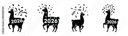 funny llama with confetti silhouette funny vector illustration
