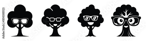 funny tree wearing glasses silhouette funny vector illustration