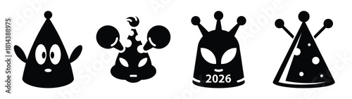 goofy alien party hat silhouette funny vector illustration