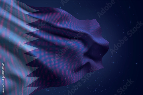 Qatar digital LED waving flag on dark starry background
