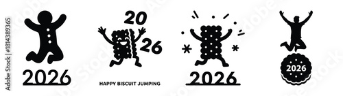 happy biscuit jumping 2026 silhouette funny vector illustration
