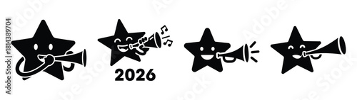 happy star blowing horn silhouette funny vector illustration