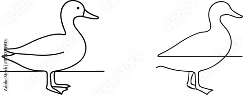 Two simple outline drawings of ducks silhouette