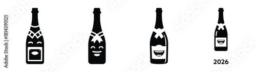 laughing champagne bottle 2026 silhouette funny vector illustration