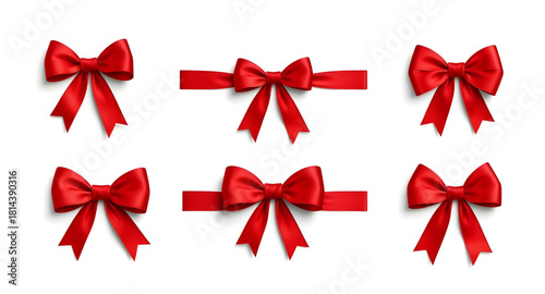 christmas, red, bow, ribbon, festive, decoration, shiny, glossy, satin, silky, winter, holiday, cheer, bright, vibrant, jolly, elegant, premium, luxury, gift, wrap, ornament, present, decor, trim, emb