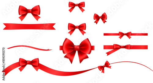 red, christmas, bow, ribbon, festive, holiday, glossy, shiny, satin, silk, decor, ornament, decorative, elegant, stylish, jolly, cheerful, bright, vibrant, classic, winter, seasonal, wrap, gift, prese