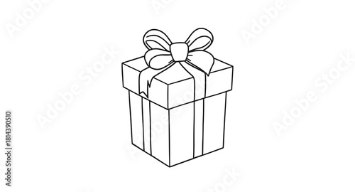 christmas, gift, box, bow, lineart, outline, sketch, minimal, mono, vector, present, ribbon, festive, holiday, contour, doodle, graphic, simple, elegant, linear, package, wrap, celebration, winter, de