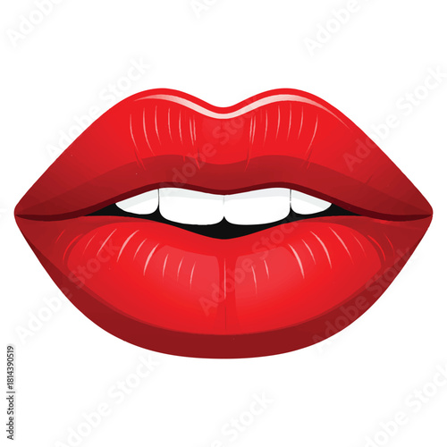 Glossy Red Lips Clipart – Stylized Cartoon Mouth with White Teeth & Shiny 3D Effect