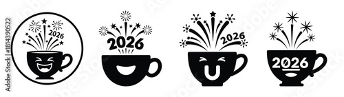 laughing teacup fireworks 2026 silhouette funny vector illustration