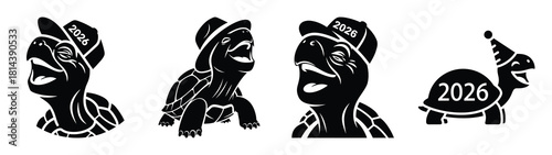 laughing turtle wearing hat silhouette funny vector illustration