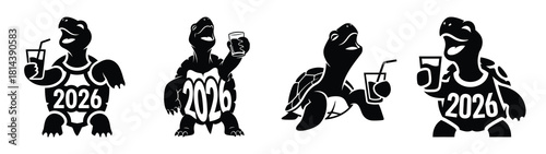 laughing turtle with drink silhouette funny vector illustration