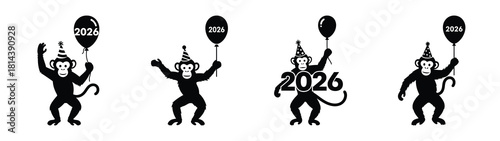 party monkey 2026 silhouette silhouette funny vector illustration
