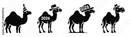 silly camel wearing hat silhouette funny vector illustration
