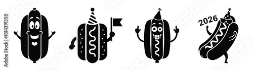 silly hotdog celebrating 2026 silhouette funny vector illustration