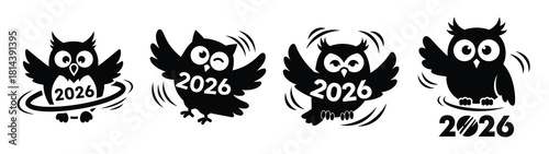 silly owl spinning 2026 silhouette funny vector illustration