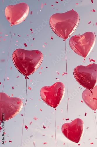 Heart-shaped Balloons Floating in a Bright Sky During a Celebration