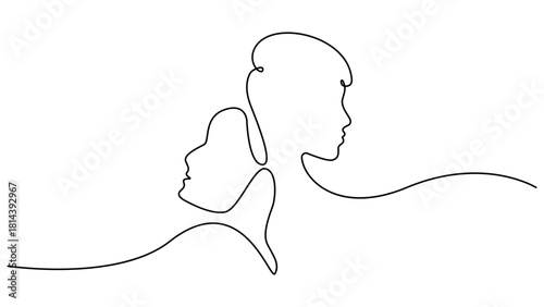 Woman face one line drawing on white isolated background. Continuous one line drawing minimalist style isolated outline illustration