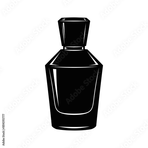 Elegant black perfume bottle silhouette isolated on white background