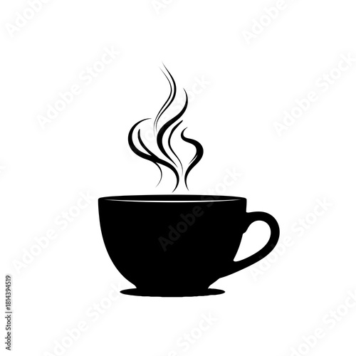 Black silhouette of a steaming coffee cup isolated on white background silhouette