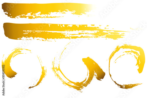 和風素材　筆で描かれた金色の線のイラスト　ベクター