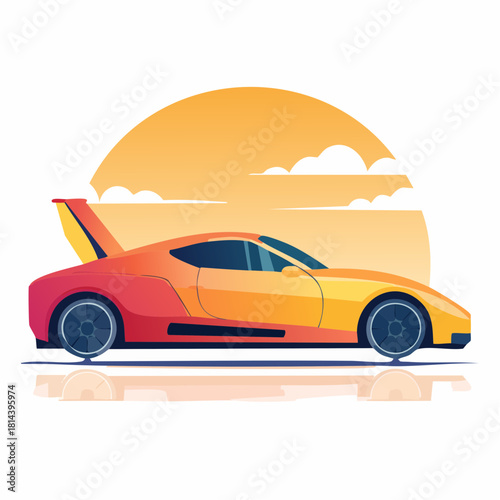 Futuristic Sports Car Illustration with Retro Sun